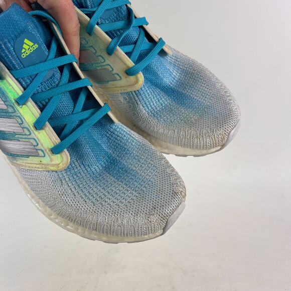 Adidas ultraboost 20 mens 10.5 blue shimmer white signal cyan athletic sneakers - Picture 9 of 11